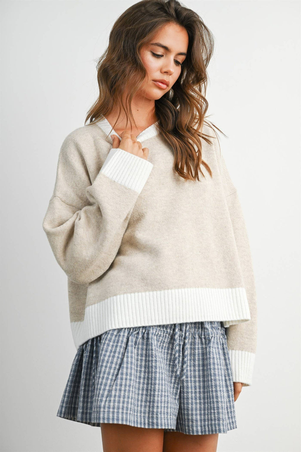 Cozy Contrast Trim Sweater