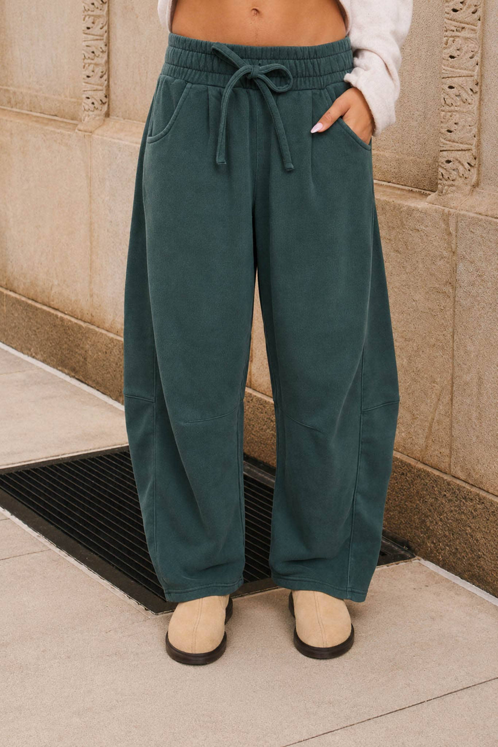 SMOCKED WAIST DRAWSTRING BARREL LEG SWEATPANTS (multiple colors)