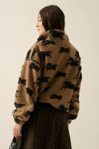 Horses Jacquard Sherpa Fleece Zip-Up High-Collar Jacket