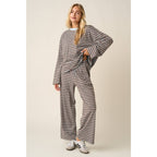 STRIPED LONG SLEEVE AND WIDE LEG PANTS CASUAL SET