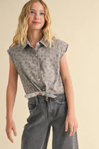 TWEEN GIRLS BUTTON UP CROPPED SHIRT