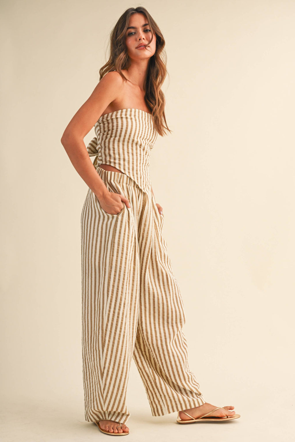 STRIPED SMOCKED BACK TIE HANDKERCHEIF TOP AND BARREL