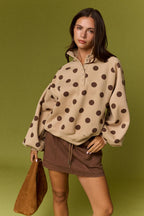 Collar Half-Snap Button  Polka Dot Sweatshirt