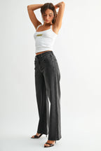 Front Detail Clean Hem Straight - WASHED BLACK