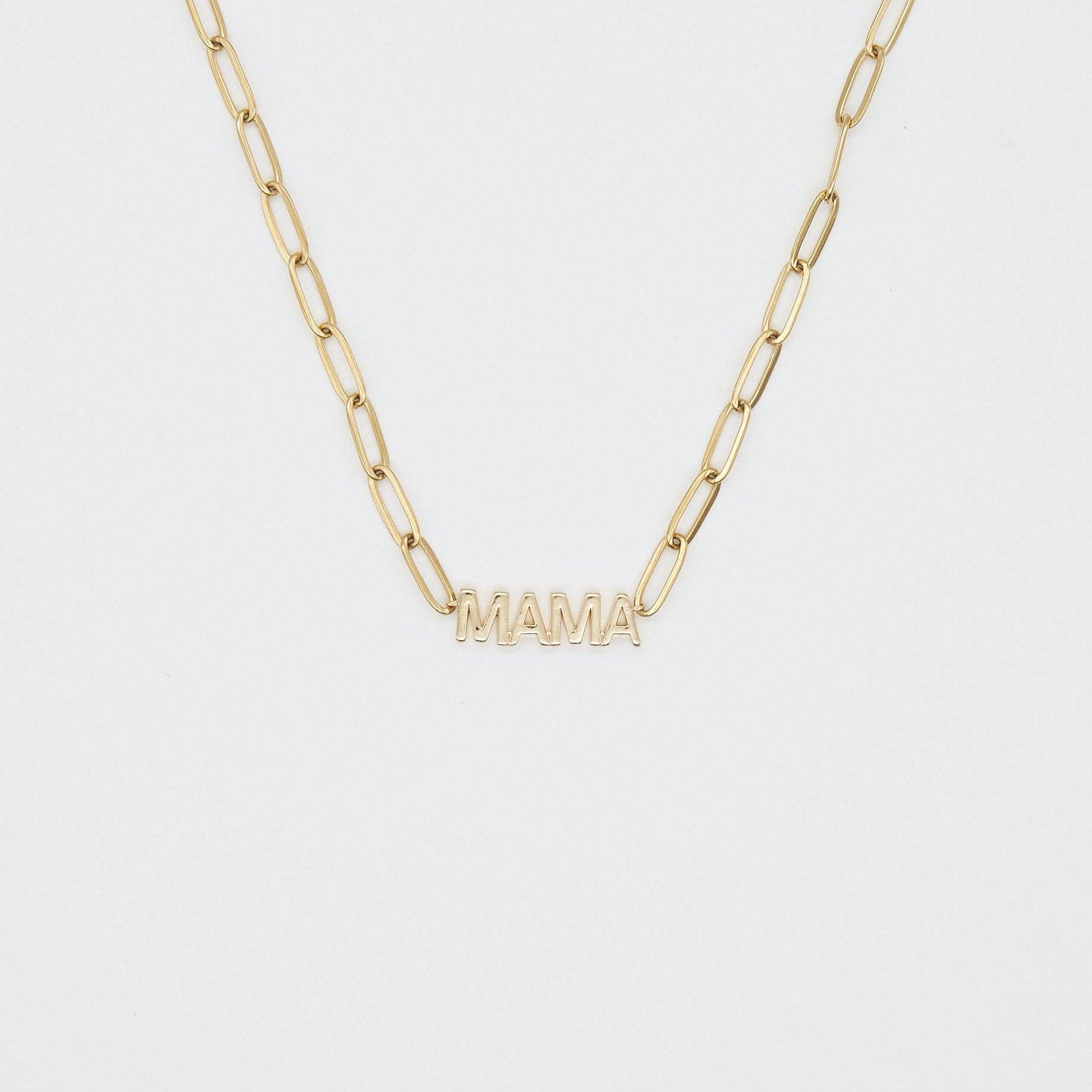 24K Gold Mama Paperclip Pendant Necklace