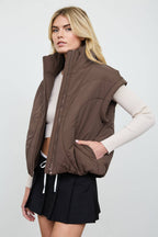 SCULPTED PANEL QUILTED MOCK NECK PUFFER VEST