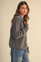 LONGSLEEVED ZIP UP JACKET WITH DENIM COLLAR DETAIL