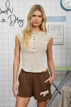 HENLEY RIBBED KNIT TOP
