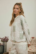 MULTI-FLORAL PATCHWORK LONG SLEEVE KNIT TOP