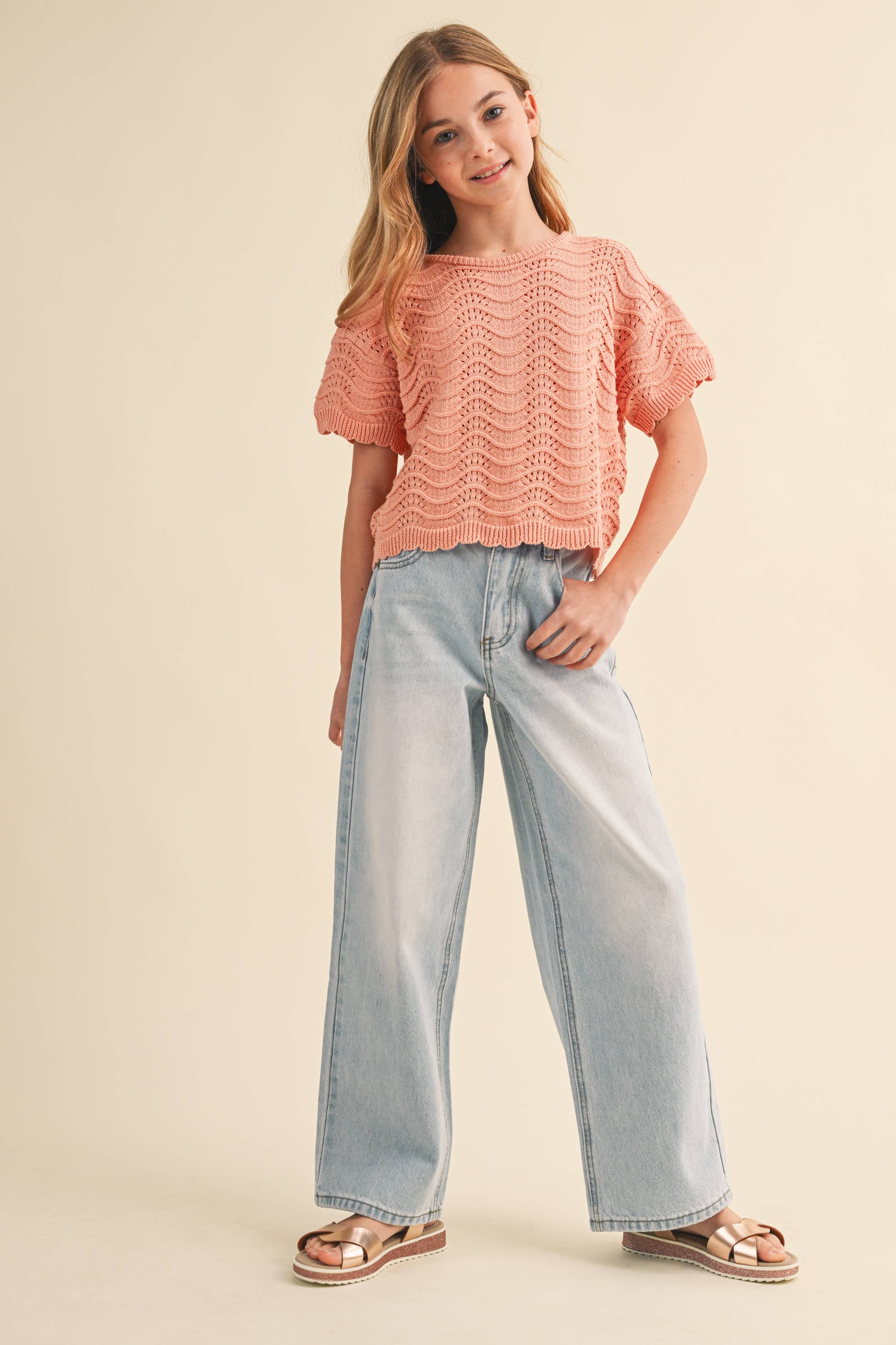 TWEEN GIRLS WIDE LEG DENIM PANTS
