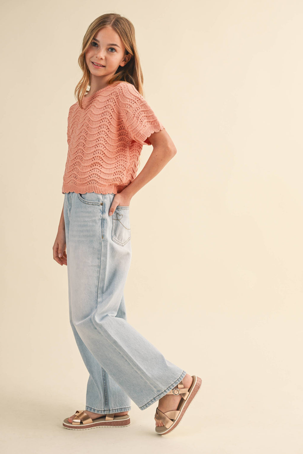TWEEN GIRLS WIDE LEG DENIM PANTS