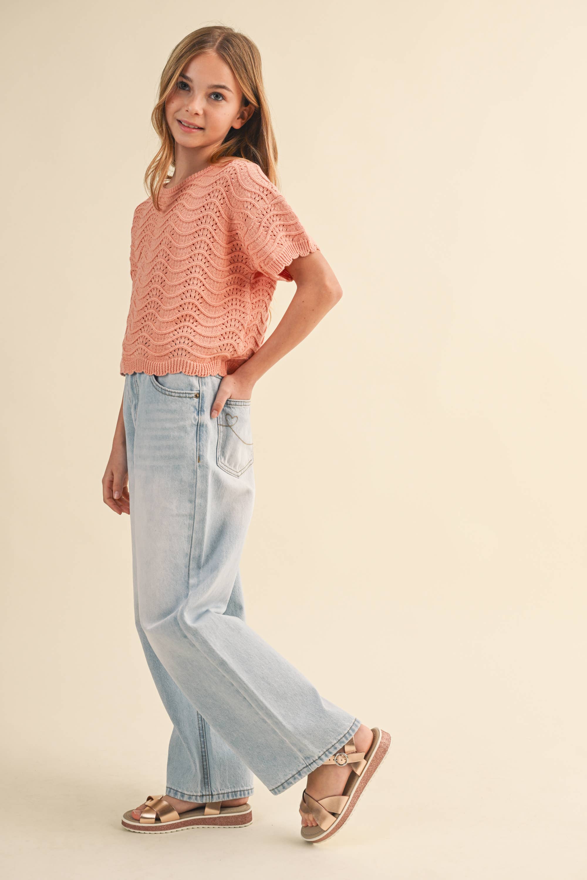 TWEEN GIRLS WIDE LEG DENIM PANTS