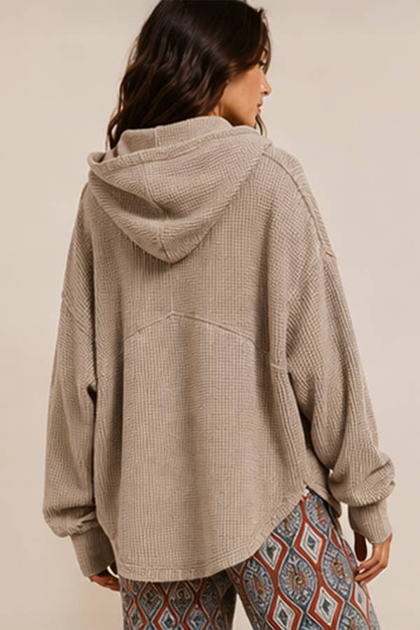 Oversized Waffle Zip-Up Lounge Hoodie Hybrid