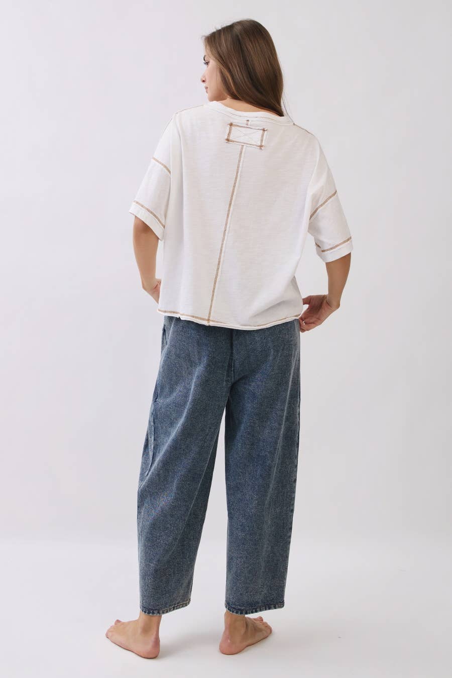 Plus Washed Denim Barrel Pants