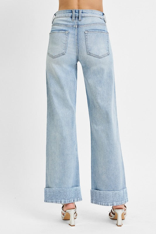 TUMMY CONTROL HIGH RISE ANKLE WIDE CUFFED JEANS