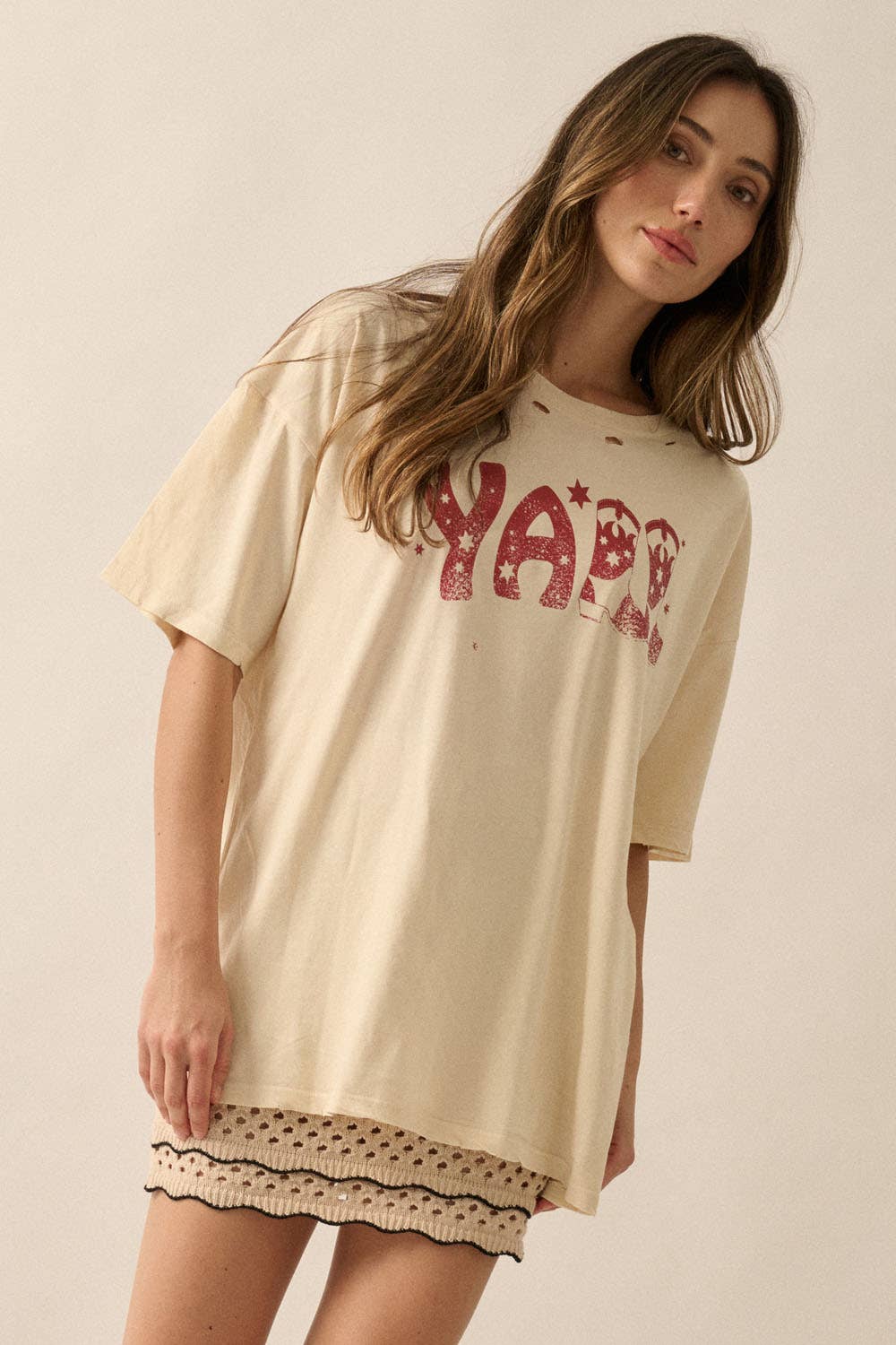 Yall Cowboy Distressed Vintage-Wash Western Graphic Tee