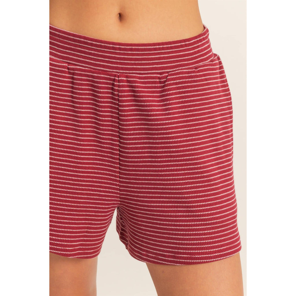 Striped Round Neck Top & Shorts Set