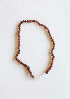 Raw Cognac Baltic Sea Amber + Moonstone || Beaded Necklace