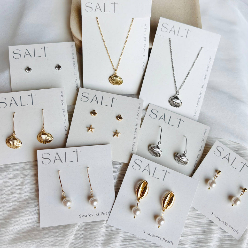 COASTAL STUD SETS | 18k gold | seashell & starfish earrings