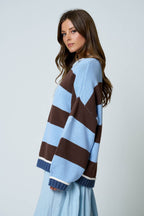OVERSIZED STRIPE CREW NECK LONG SLEEVE SWEATER