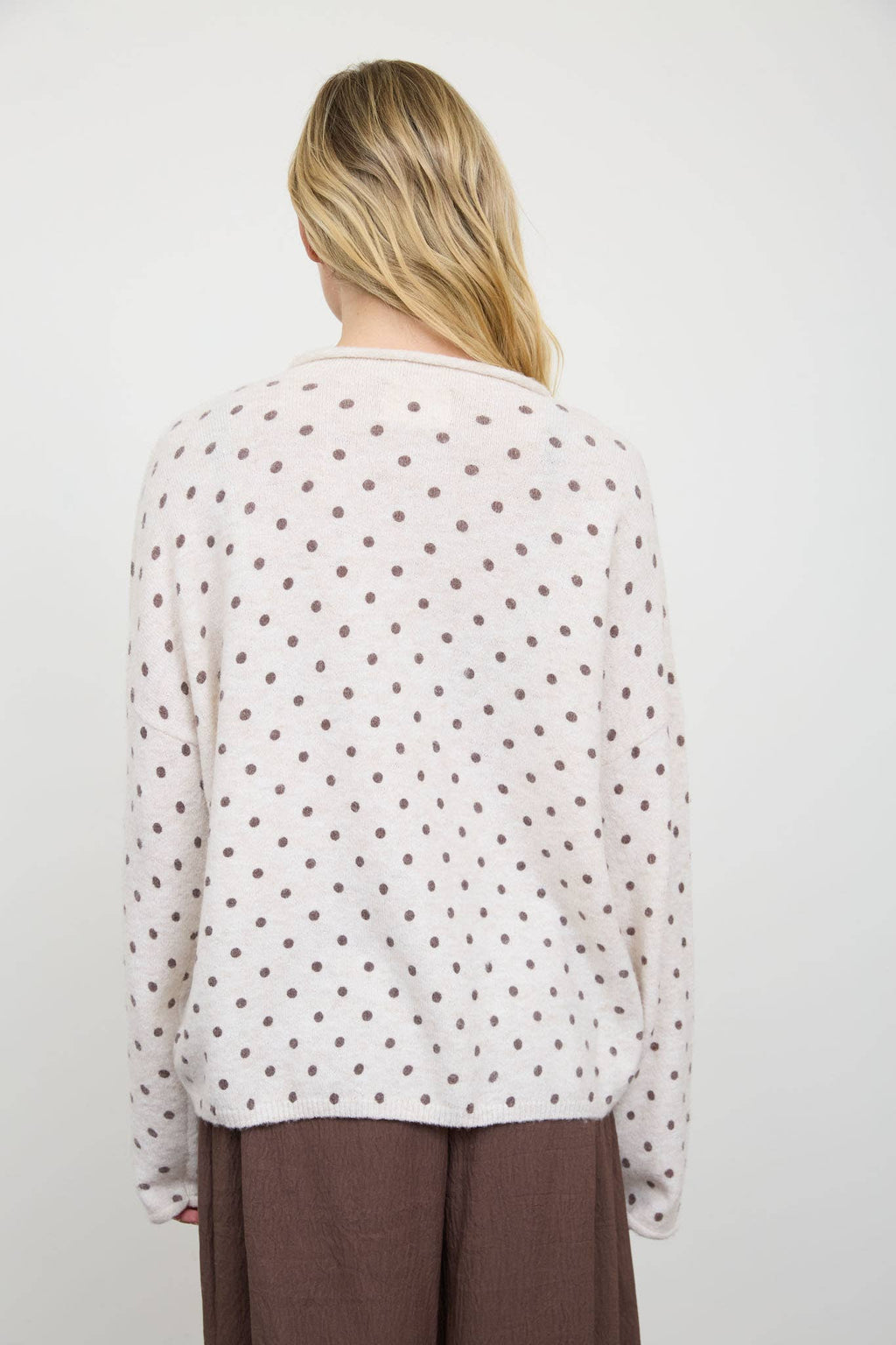 POLKA DOT BUTTON DOWN RAW EDGE KNIT CARDIGAN