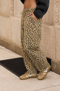 LEOPARD PRINT DRAWSTRING BARREL PANTS