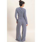 Striped Waffle Long Sleeve Top & Pants Set