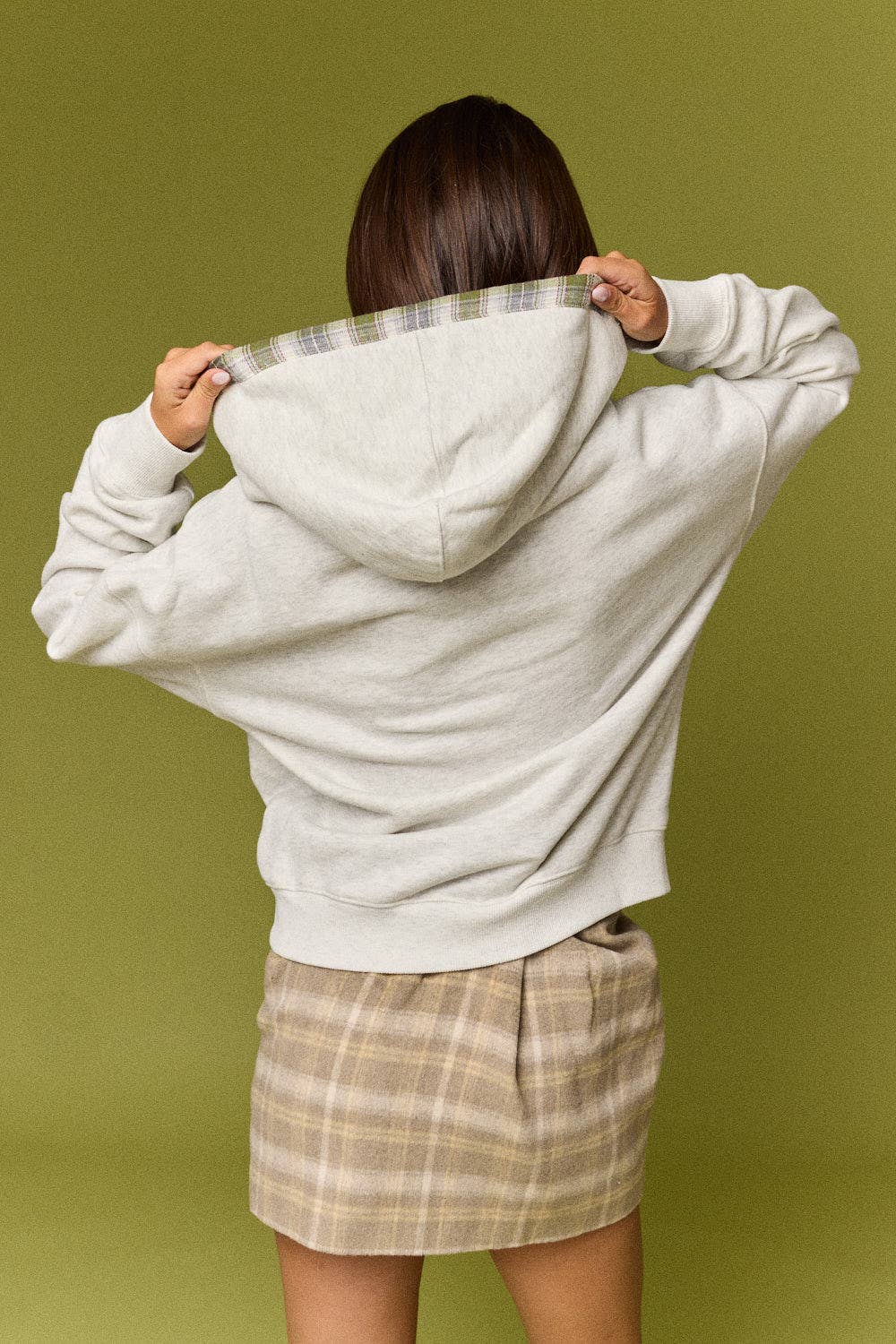 Betty Plaid Trim Pullover Hoodie