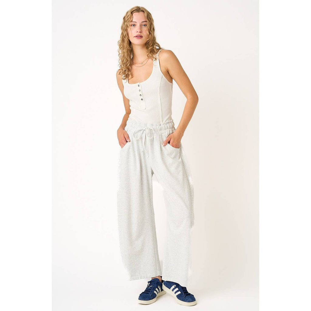 COTTON FRENCH TERRY PULL-ON BARREL LEG PANTS