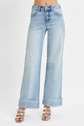 TUMMY CONTROL HIGH RISE ANKLE WIDE CUFFED JEANS