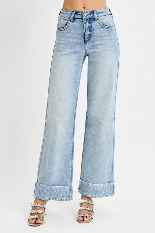 TUMMY CONTROL HIGH RISE ANKLE WIDE CUFFED JEANS