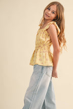 TWEEN GIRLS BOW SHOULDER PEPLUM TOP