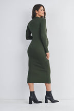 Ribbed Long Sleeve Maternity Collared Midi Dress (multiple colors)