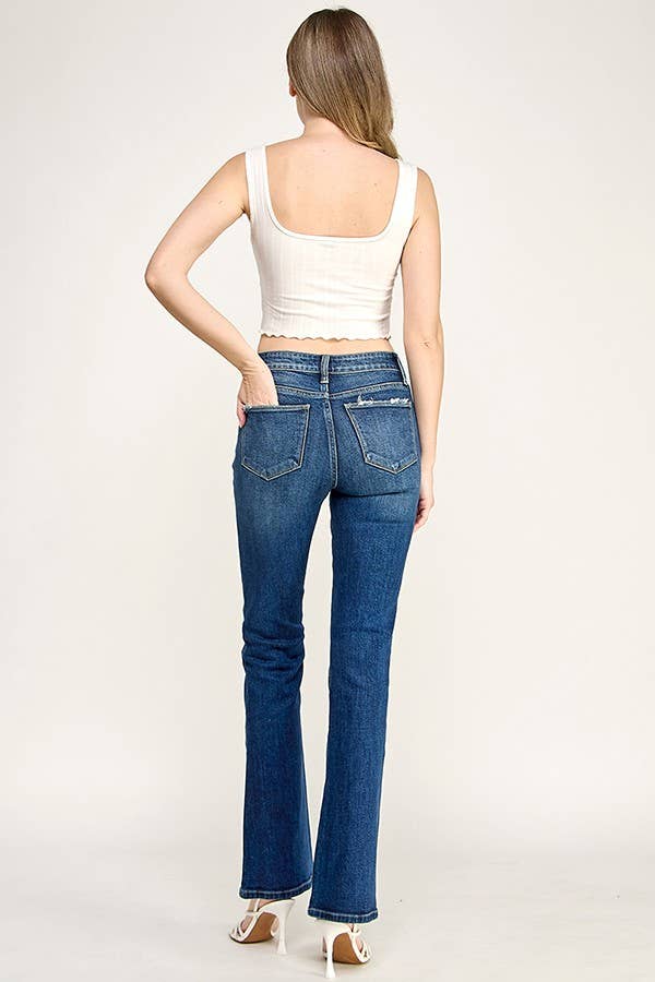 PATCH POCKET HIGH RISE STRETCH BOOTCUT JEANS