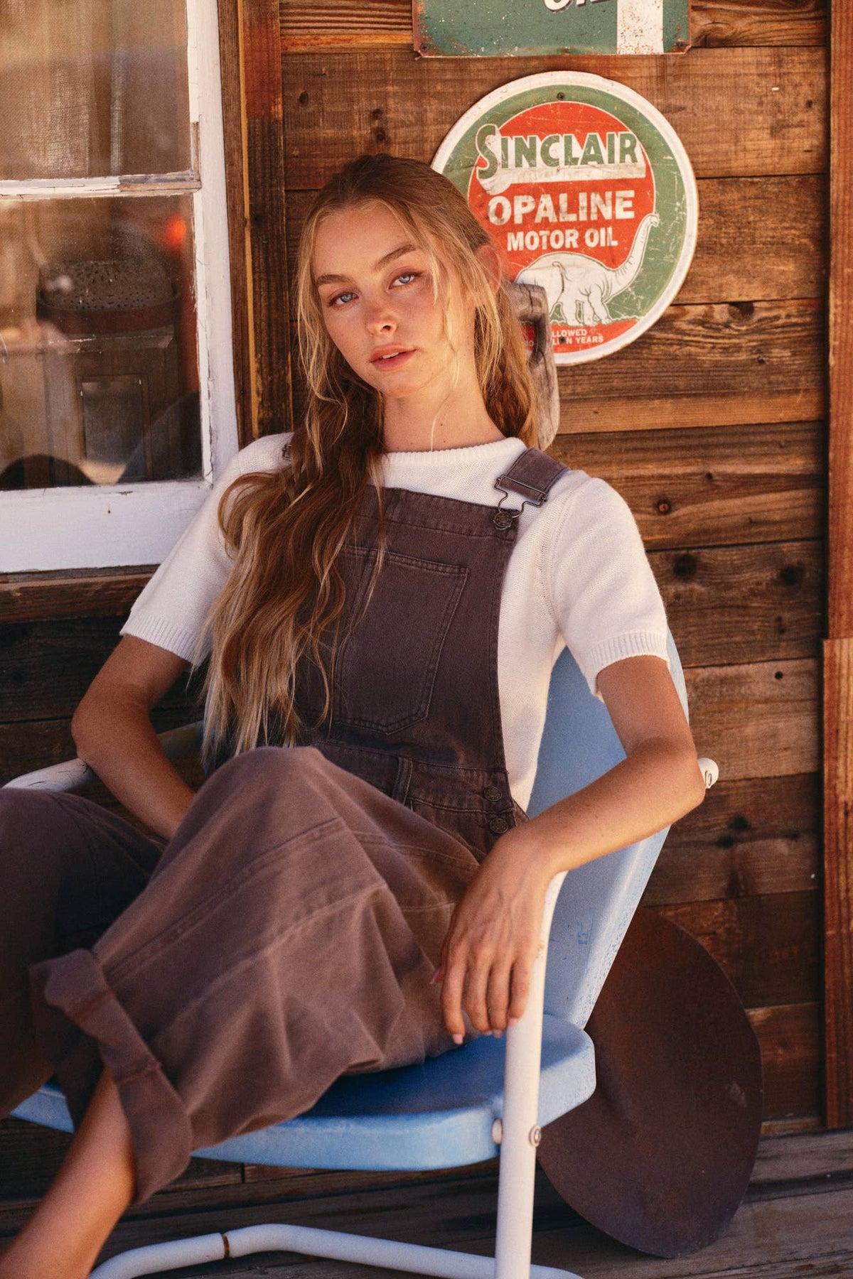 Vintage-Washed Twill Wide-Leg Overall