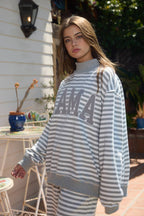 MAMA' Embroidered Applique Striped Mock-Neck (multiple colors)
