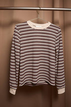 Brown Multi Stripe Crew Neck Long Sleeve Top