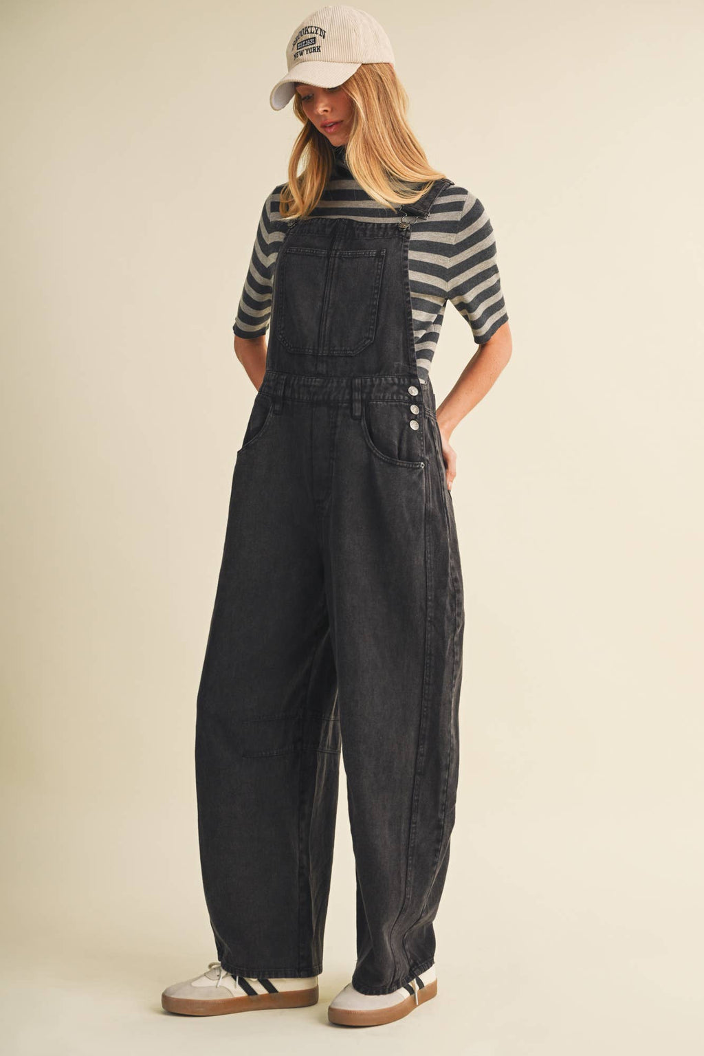 Vintage-Washed Twill Wide-Leg Overall