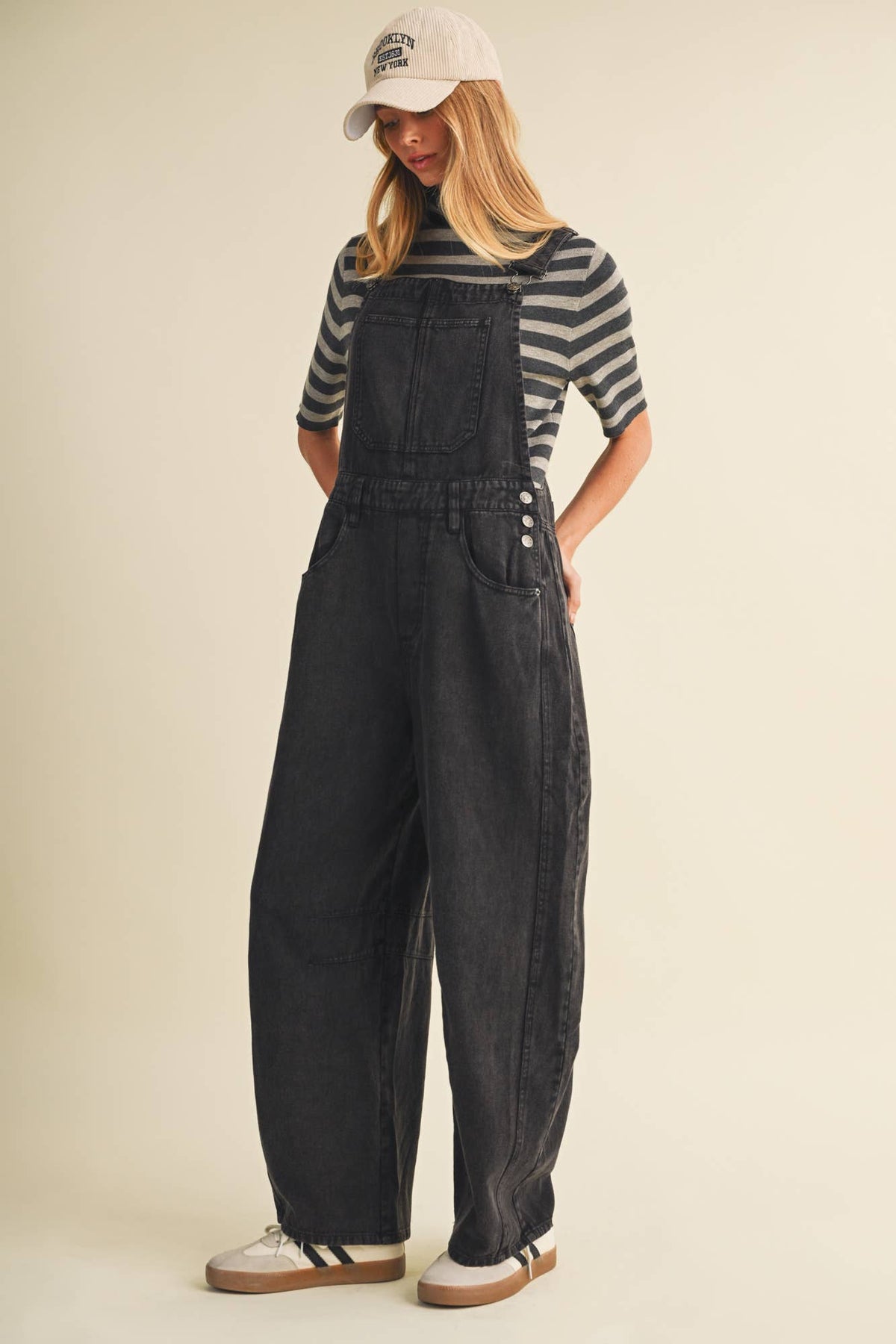 Vintage-Washed Twill Wide-Leg Overall
