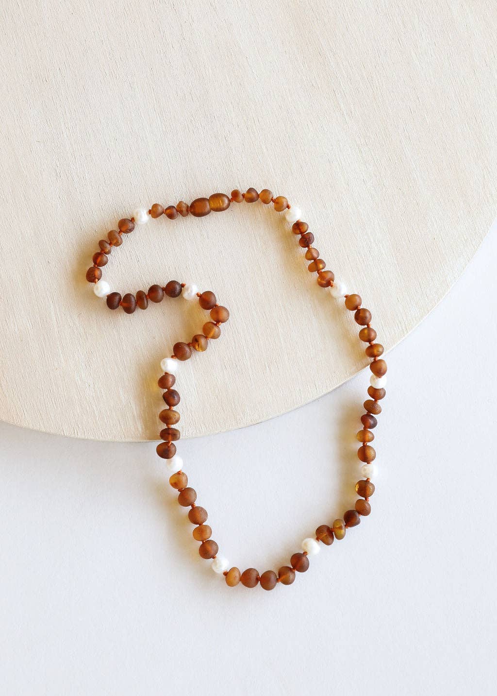 Raw Cognac Baltic Sea Amber + Pearl Halo Beaded Necklace
