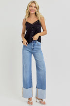 High Rise Ankle Wide Cuffed Jeans