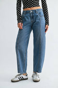 Seamed Mid Rise Barrel Jean - MEDIUM DENIM -
