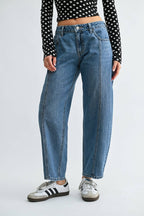 Seamed Mid Rise Barrel Jean - MEDIUM DENIM -