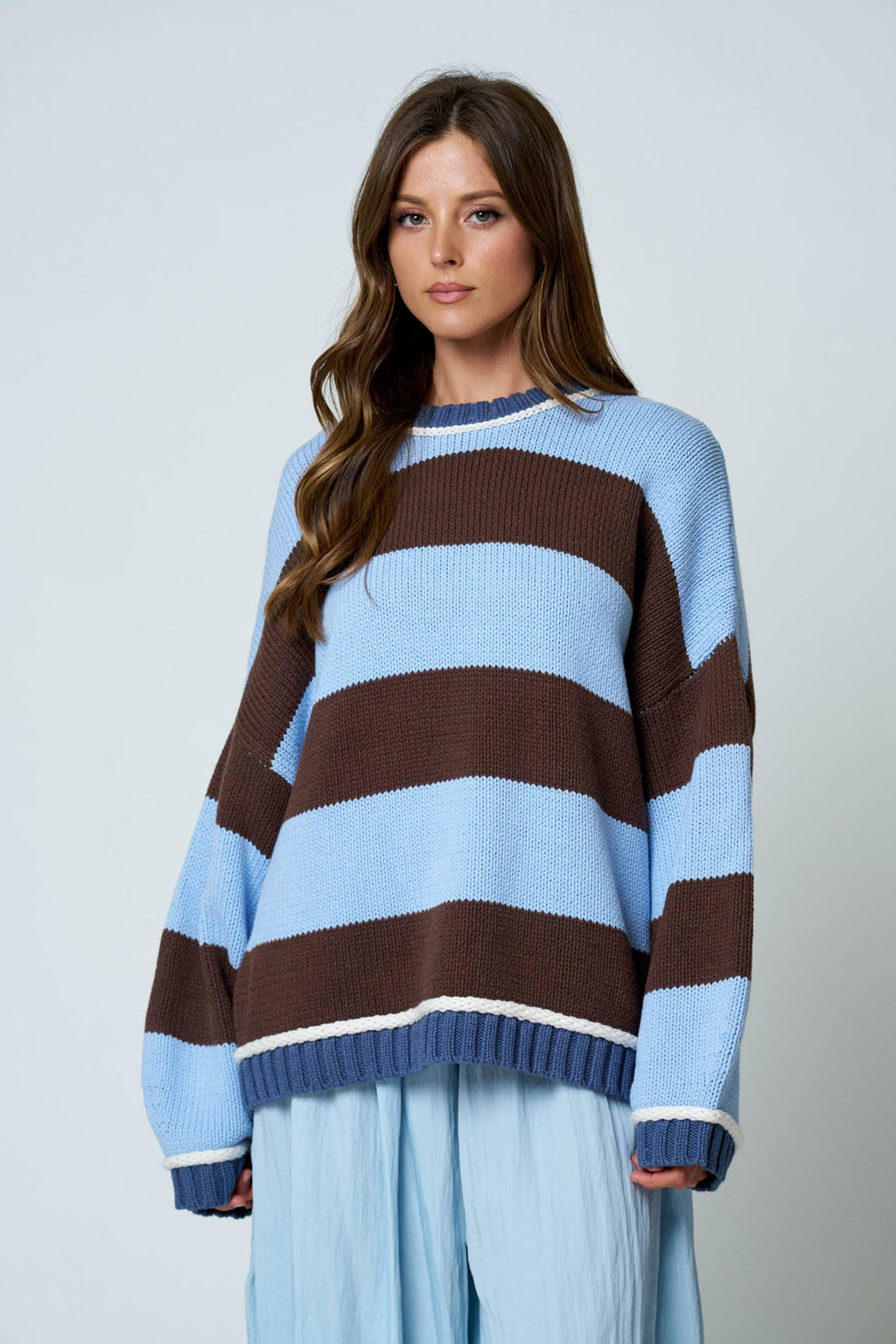 OVERSIZED STRIPE CREW NECK LONG SLEEVE SWEATER