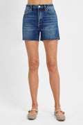High Rise Raw Cut Hem Side Slit Shorts