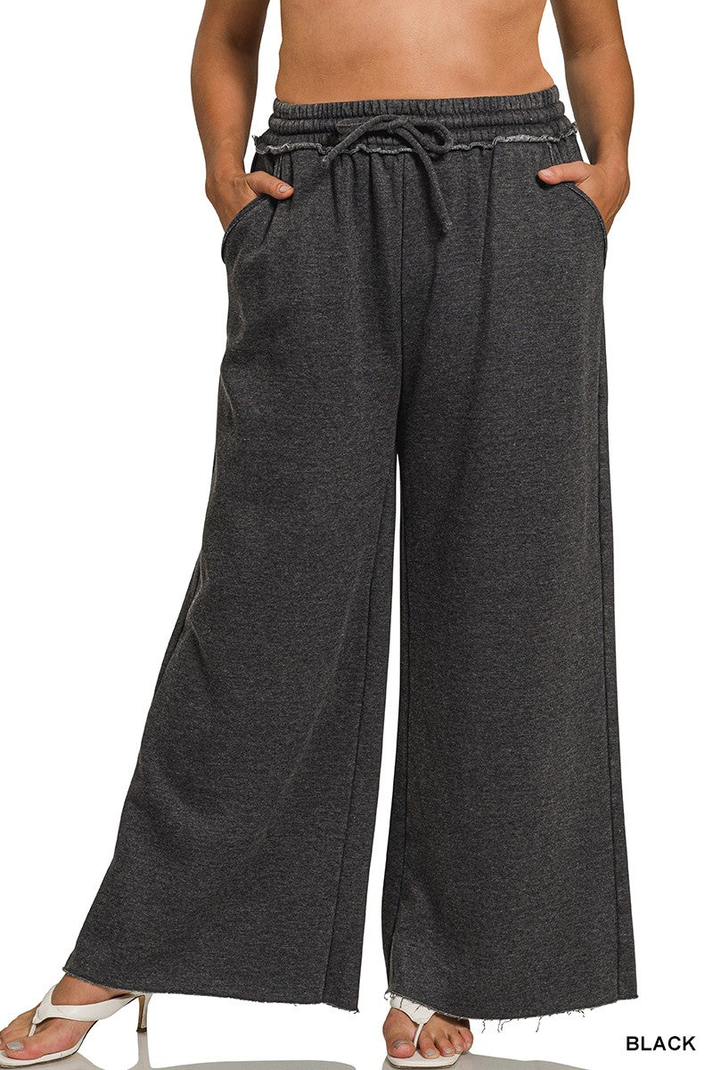 Plus Acid Wash Fleece Palazzo Sweatpants