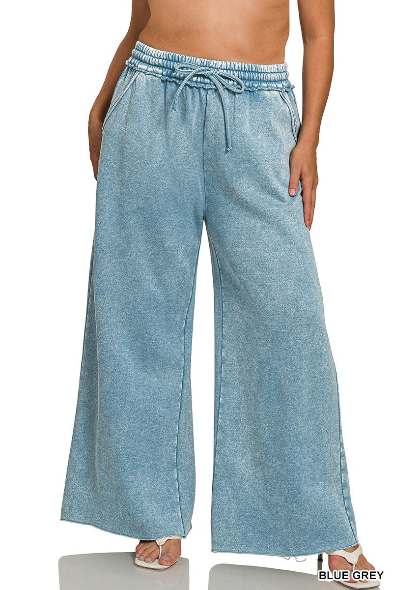 Plus Acid Wash Fleece Palazzo Sweatpants