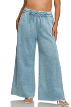 Plus Acid Wash Fleece Palazzo Sweatpants