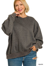 Plus Acid Wash Oversized Fleece Pullover