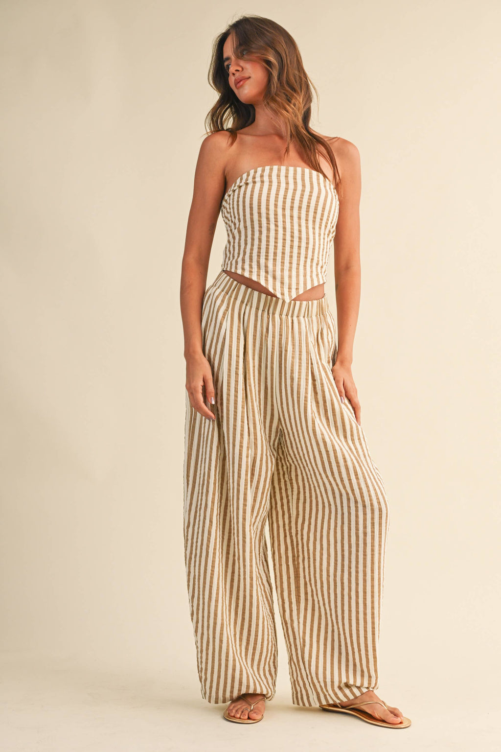 STRIPED SMOCKED BACK TIE HANDKERCHEIF TOP AND BARREL
